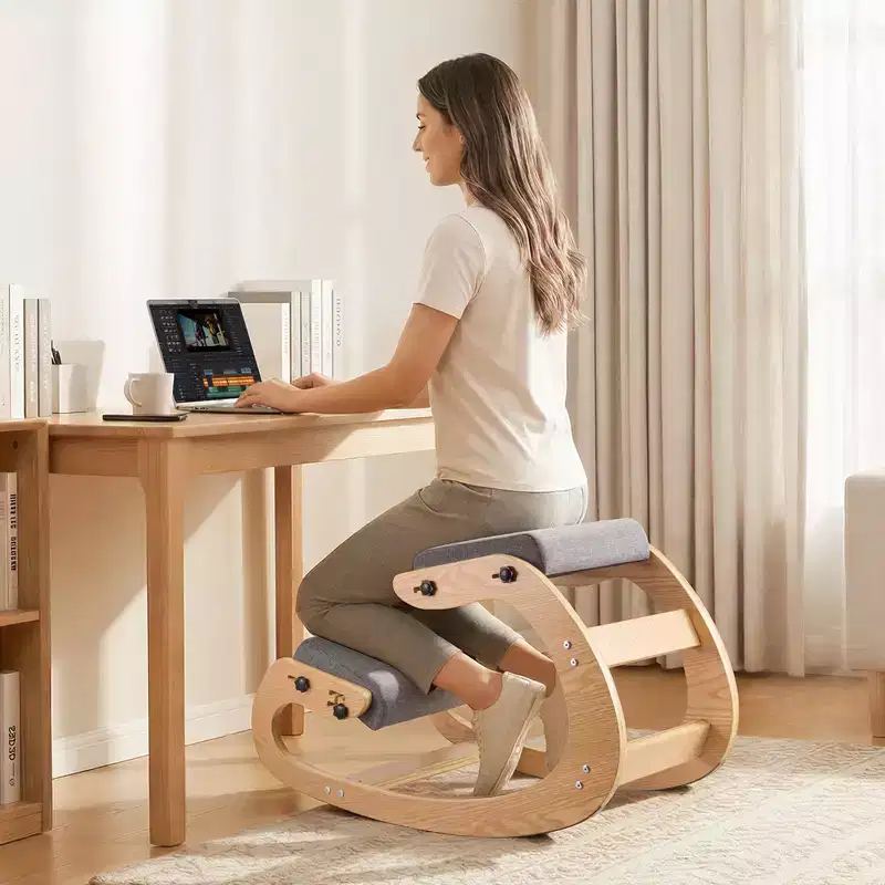 VEVOR Ergonomic Kneeling Chair, Wooden Posture Knee Chair with Adjustable Thick Foam Cushions & Solid Wood Frame, Adjustable Height, Gray