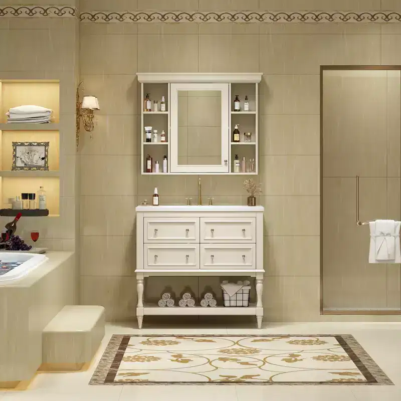 CASAINC 36-Inch Bathroom Vanity with Mirror Cabinet, Adjustable Shelves, 4 Drawers & Solid Wood Storage Cabinet