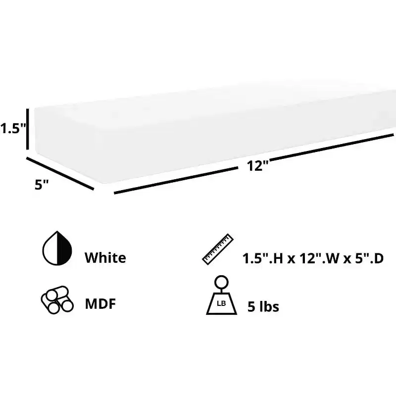 Kiera Grace 12" Maine Wall Shelf White: Traditional Style, No Assembly, MDF Composite, Includes Mounting Hardware