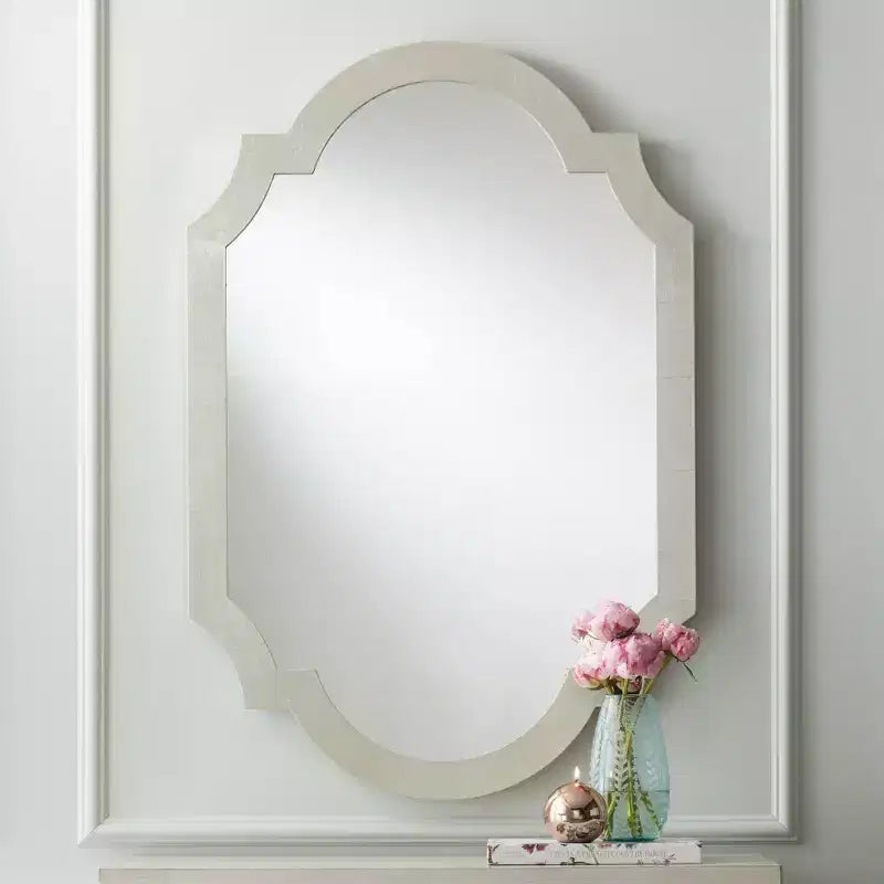 Noble Park Arch Rectangular Vanity Decorative Wall Mirror Modern Glam Shiny Silver Leaf Wood Frame 28 Wide for Bathroom Bedroom Living Room House