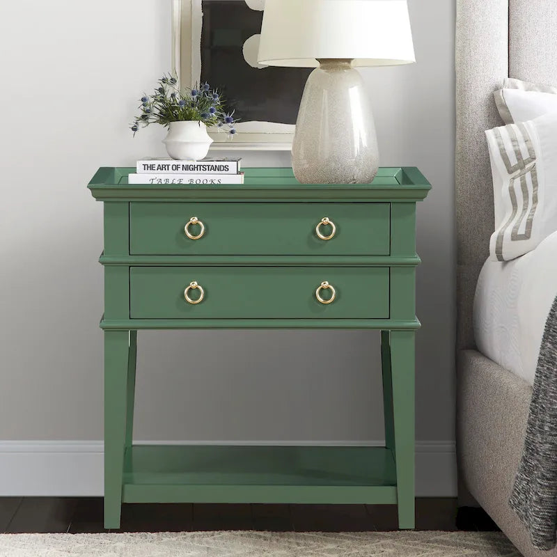 Collette 2-Drawer Tray Top Nightstand - Bedside Table with Storage for Bedroom