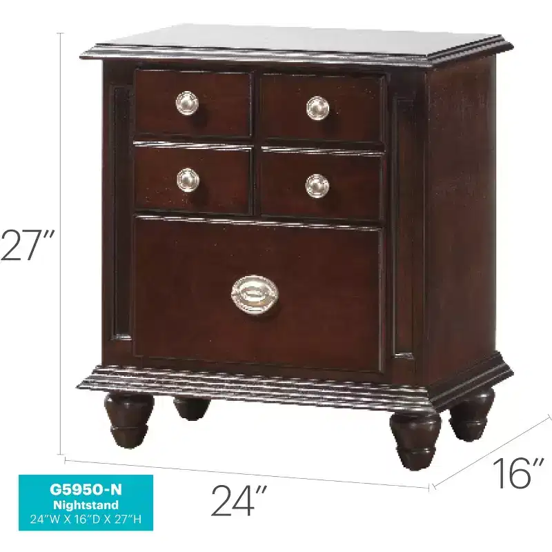 Passion Furniture Summit 5-Drawer Nightstand (27 in. H x 16 in. W x 24 in. D)