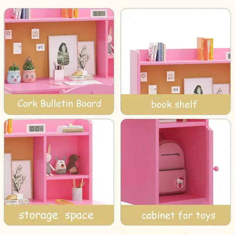 Kids Desk and Chair Set, Student Writing Desk with Hutch & Storage Cabinet, for Kids Bedroom & Study Room