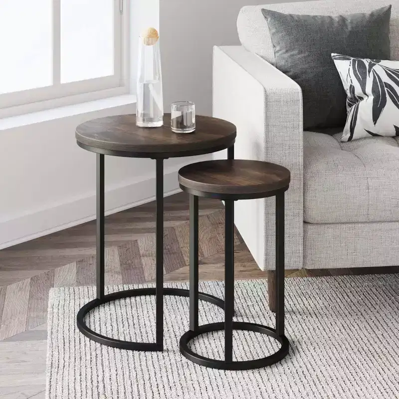 Nathan James Lula Nesting Round Side Tables Nutmeg/Black