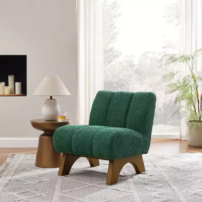 Art Leon Polar Fleece Fabric Upholstered Accent Slipper Chair with Rubber Wood Legs