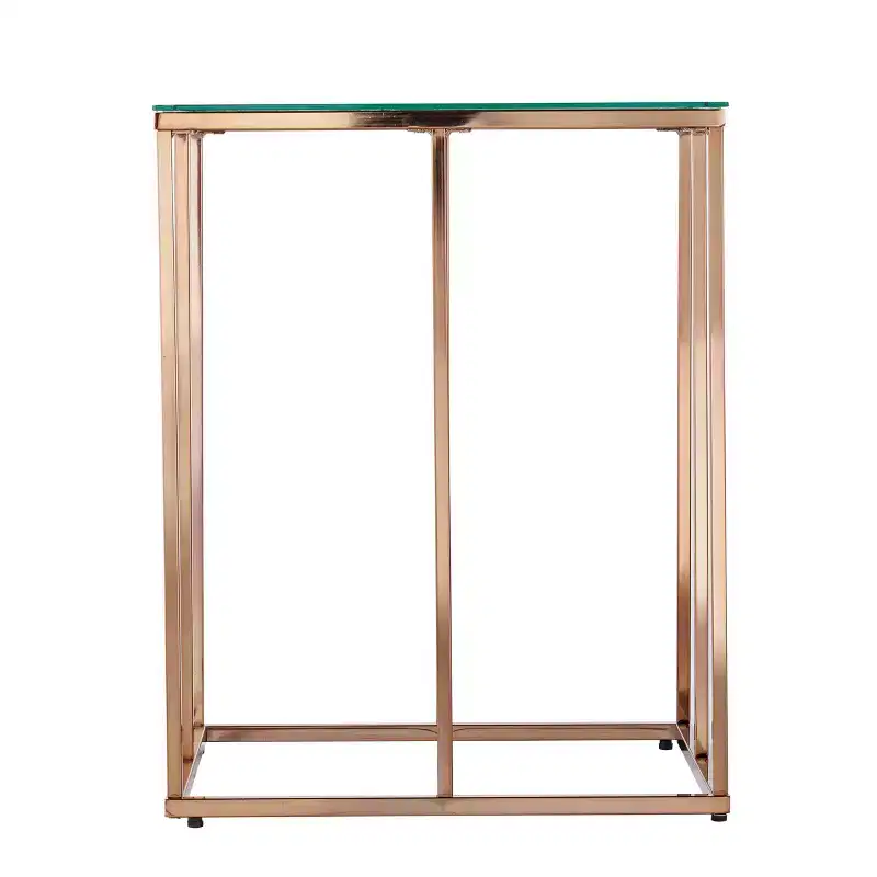 Contemporary End Table with Glass Top - Champagne
