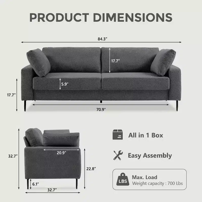 72 Loveseat Sofa, Mid-Century Modern Flared Arm Couch, Deep Seat Upholstered 2-Seater for Living Room, Apartment, Small Spaces