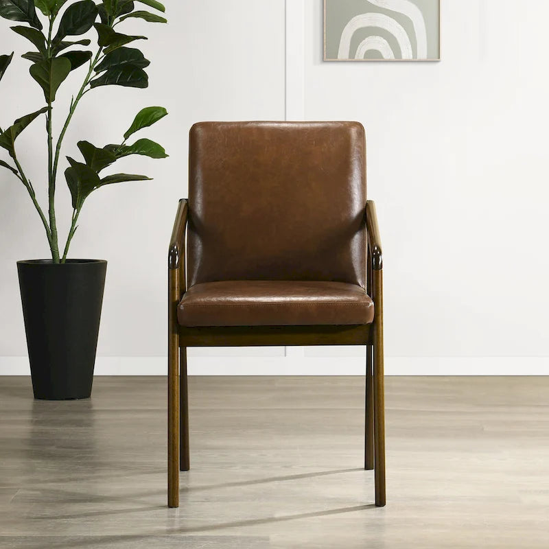 Simple Rustic Upholstered Dining Chair with Wooden Armrests