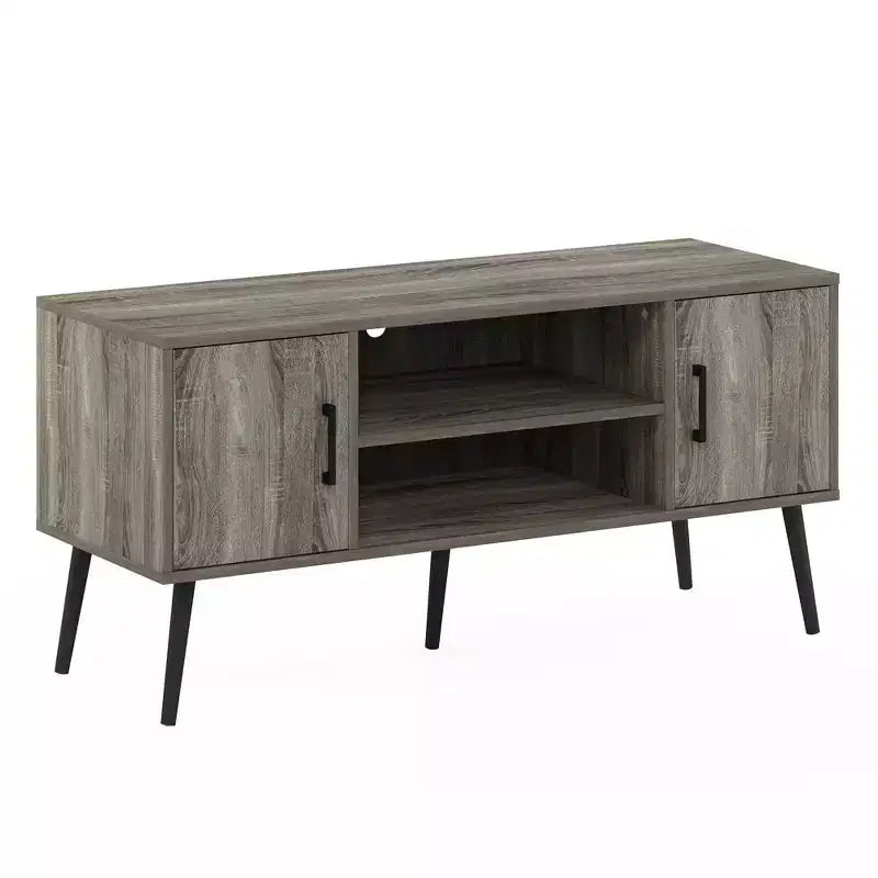 Furinno Mid-Century TV Stand Entertainment Media Console w/2 Cabinets&Open Storage Shelves for TVs up to 50,French Oak Grey