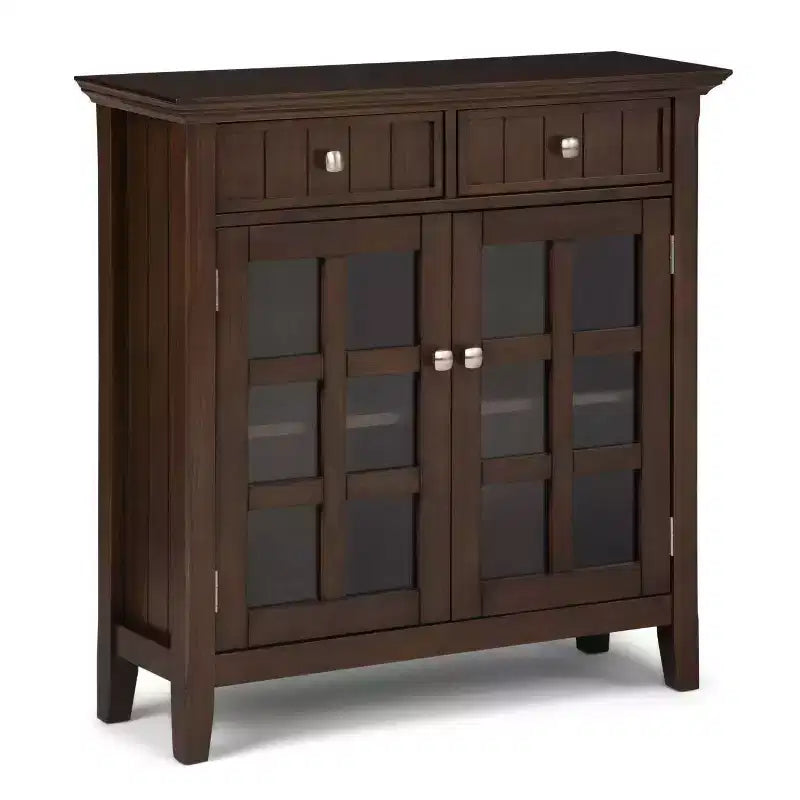 Natural Aged Brown / Brunette / Gray / Black / White / Blue – Solid Wood Entryway Cabinet with Doors & Drawers, 2-Door 2-Drawer, 1-Person Assembly