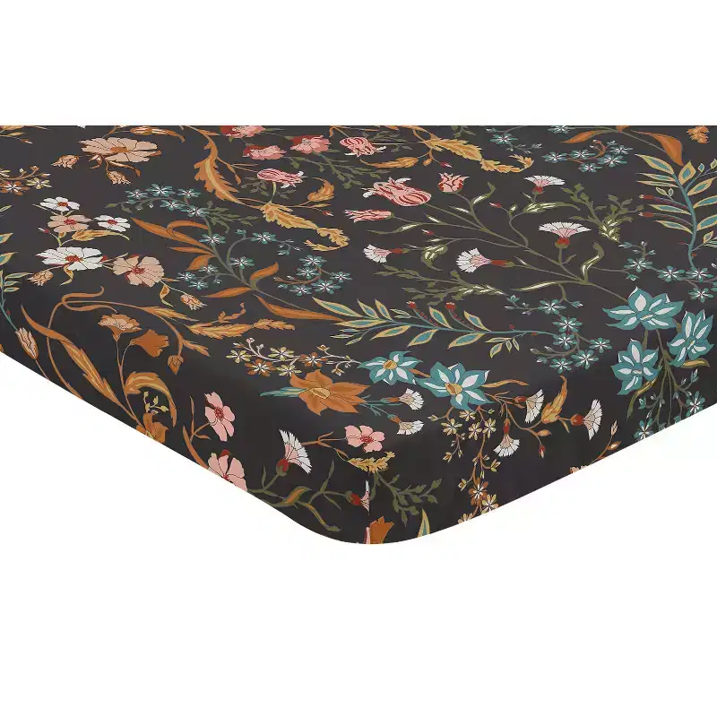 Sweet Jojo Designs Girl Baby Fitted Mini Crib Sheet Boho Floral Wildflower Black Orange and Blue