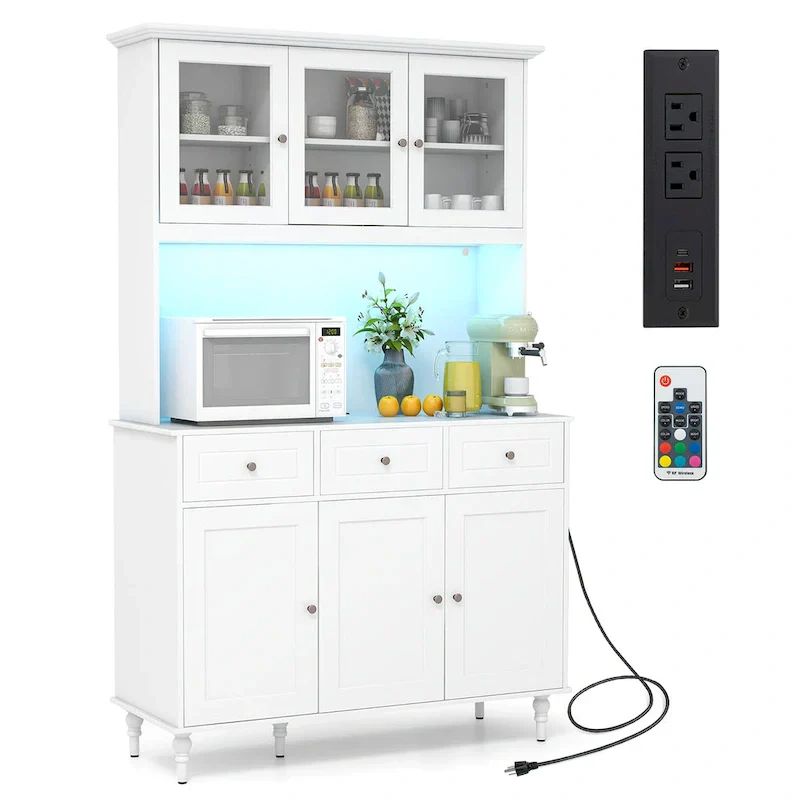 Tall kitchen food storage cabinet with LED lights and