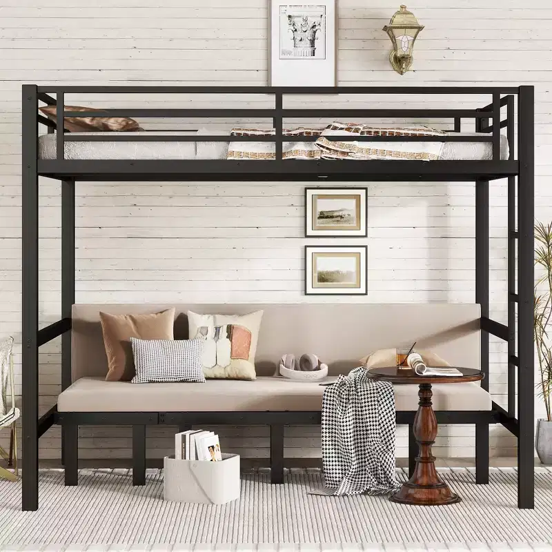Modern Metal Bunk Bed with Safety Rails and Three Independent Pull-Out Sections