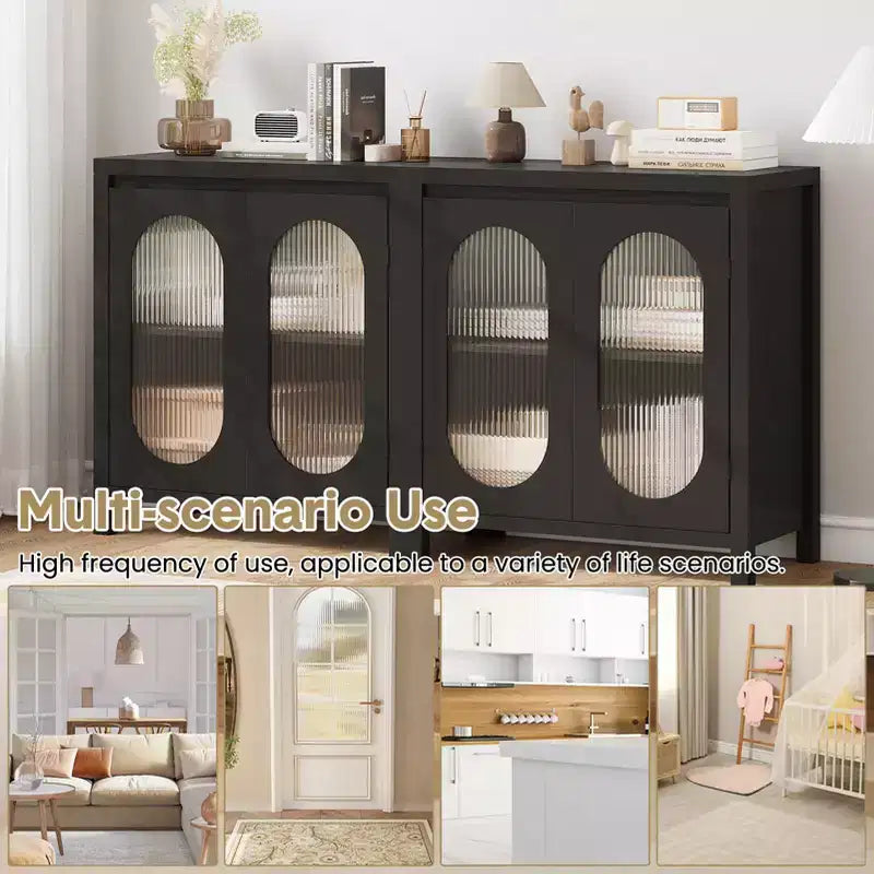 32 Modern Sideboard Cabinet with Glass Doors & Adjustable Shelves Black Accent Storage for Living Room