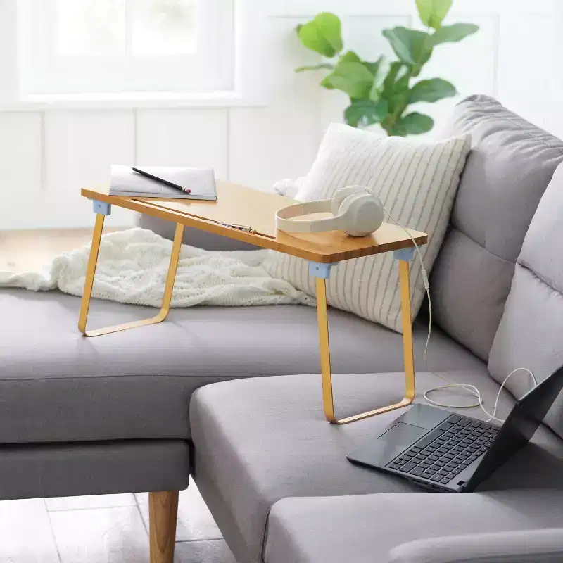Collapsible Bamboo Lap Desk with Gold-Tone Frame and Pencil Tray - 26.5