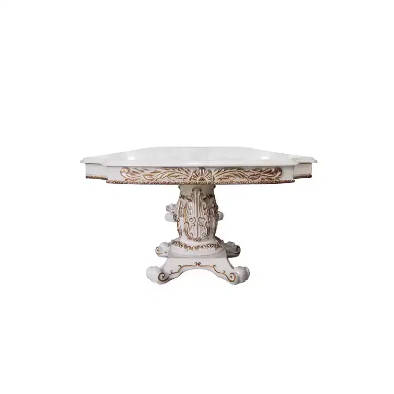 136 Vendome Dining Table Antique Pearl Finish - Acme Furniture: Classic Double Pedestal, 10-Seater, Resin Frame