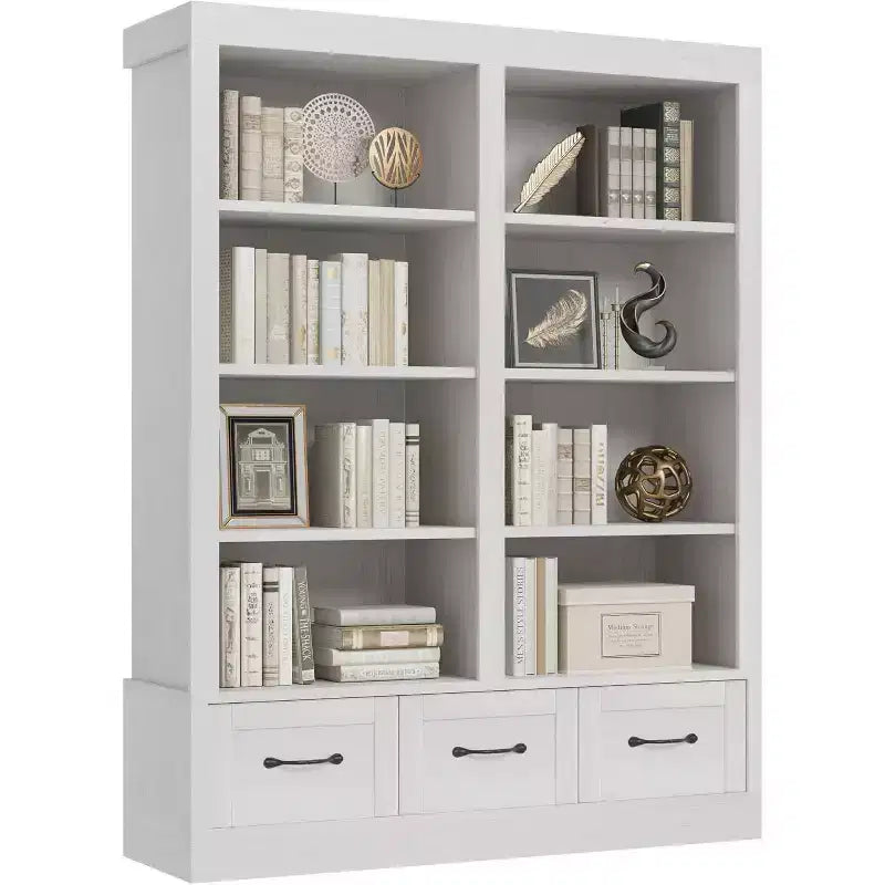 64 Tall Wooden Bookshelf with 3 Storage Drawers & 4-Tier Open Shelves  Large Bookcase for Library, Office & Living Room