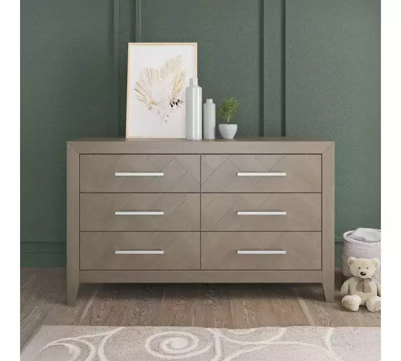 Child Craft Kieran 4-in-1 Convertible Crib, Double Dresser, Chest, and Nightstand 4-Piece Nursery Set