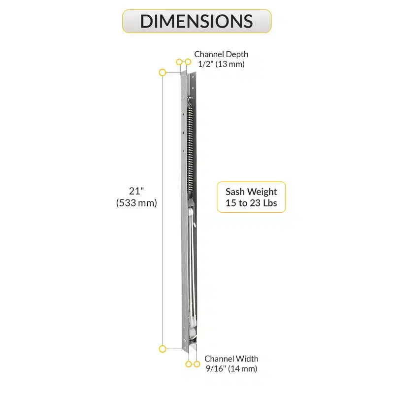 Brixwell 60-204 Window Channel Balance 21 Length 15 to 23 lbs Sash Weight 9/16 Channel Width Aluminum Without Sash Guides