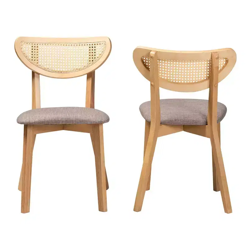 2pc Dannell Fabric and Wood Dining Chairs Gray/Natural Oak/Light Brown: Polyester Upholstery, Rubberwood Frame