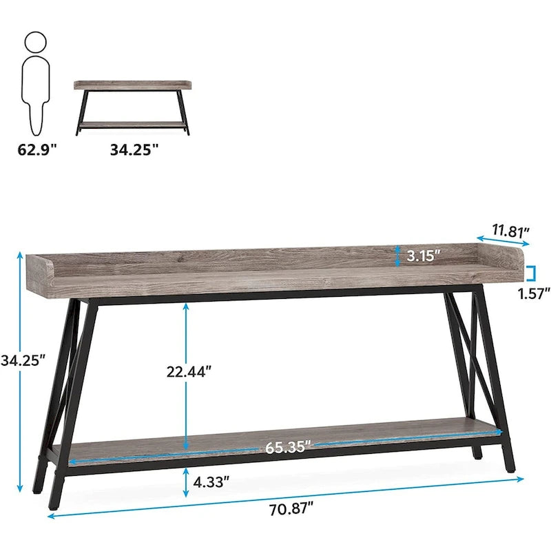 70.9 inch Long Entryway Table, Narrow Sofa Console Table Behind Couch Brown