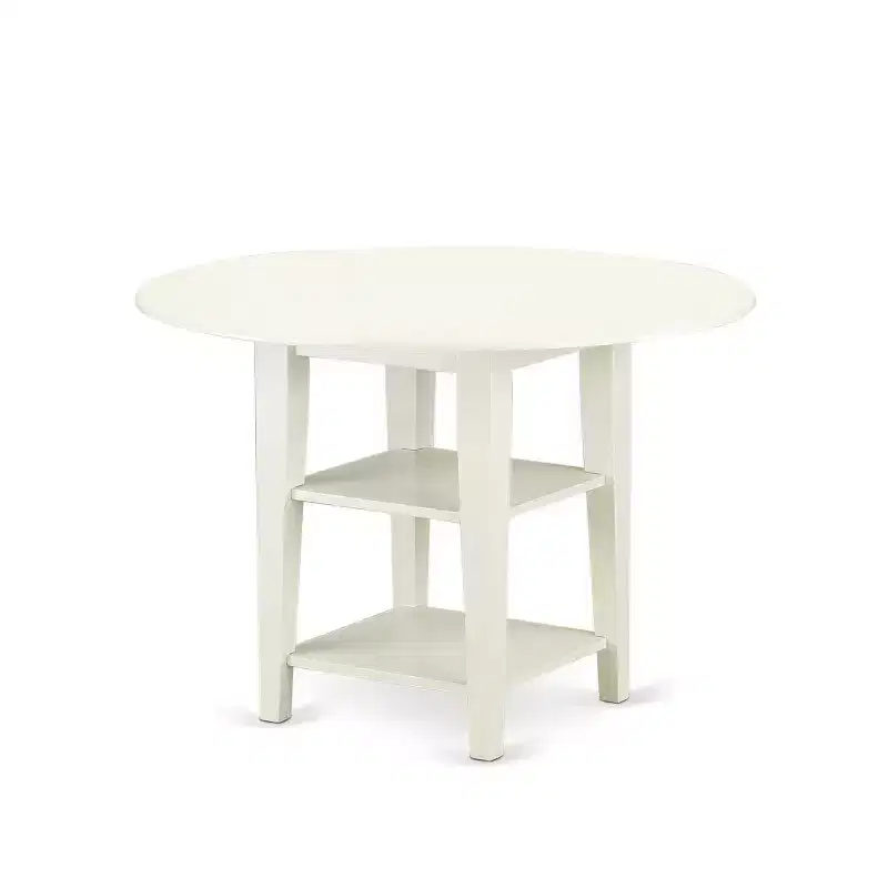 HomeStock 5-Pc Linen White Finish Solid Wood Top - Round Dining Room Set with High Back - Seats 4