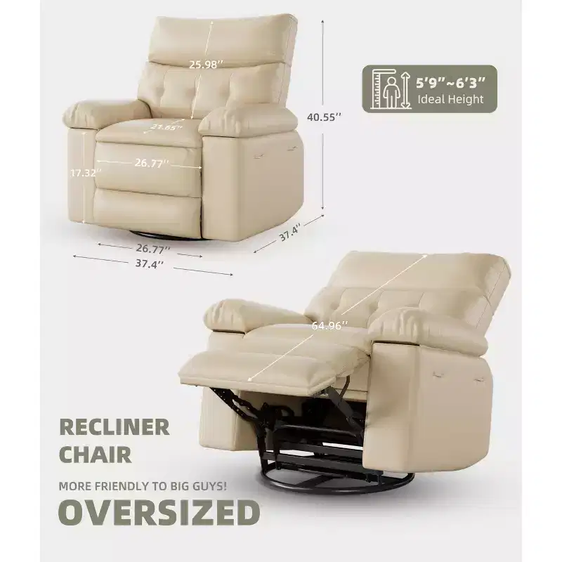Oversized Recliner Chairs with Heat and Massage - 360 Swivel Lazy Recliner Chair for Adults- Manual Rocking Chair