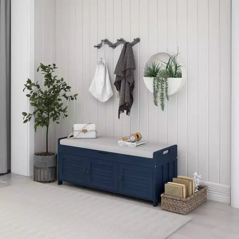 43.5 Entryway Storage Shoe Bench with Shutter Doors and Adjustable Shelf