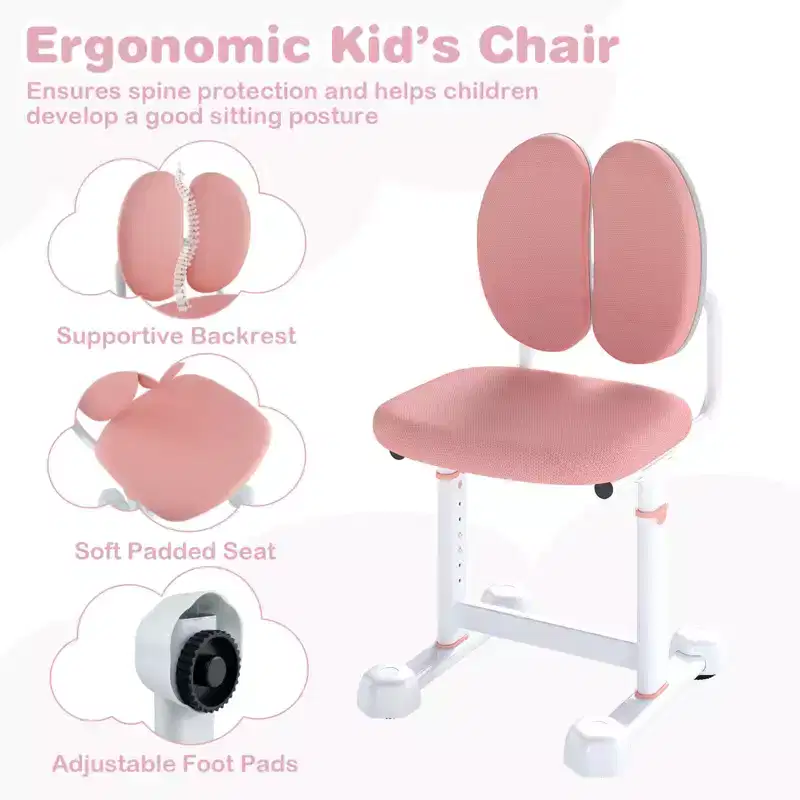 Costway Kids Study Desk & Chair Set with Tilt Desktop, Pen Holder & Tray, Reading Stand Blue/Gray