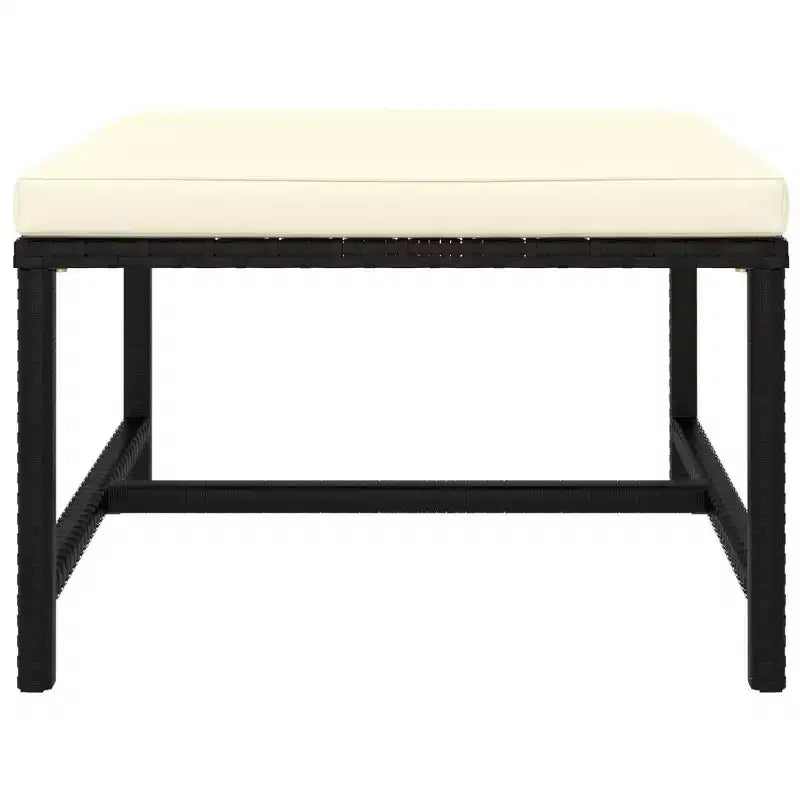 vidaXL Black Poly Rattan Sectional Footrest with Cream White Cushions - Versatile Outdoor Furniture - Steel Frame - Weather-Resistant Material