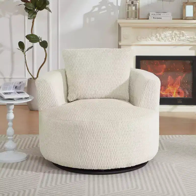 TUYOHW Compressible Swivel Accent Chair,Modern Plush Comfort Sofa Chair with Pocket Spring,Faux Fur Lounge Chair for Living Room,Bedroom,Office