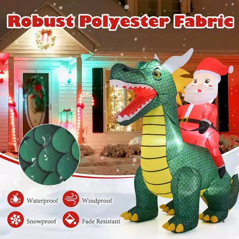 Costway 6.7 FT Christmas Inflatable Santa Claus Ride on Dinosaur