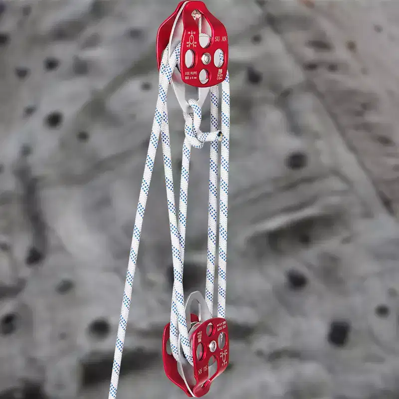 VEVOR Twin Sheave Block and Tackle 0.43-0.5Inch 100-200Ft Twin Sheave Block with Braid Rope 30-35KN 6600-7705LBS Double Pulley Rigging, Red+White