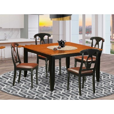 HomeStock 5-Piece Square Black and Cherry Finish Solid Wood Top Dining Table with 4 Chairs