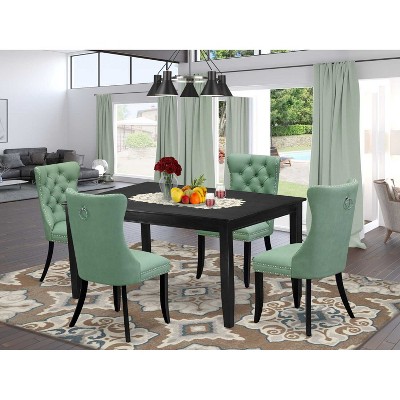 5-Piece Black Finish Solid Wood Top-Rectangular Upholstered Dining Room Set-Seats 4