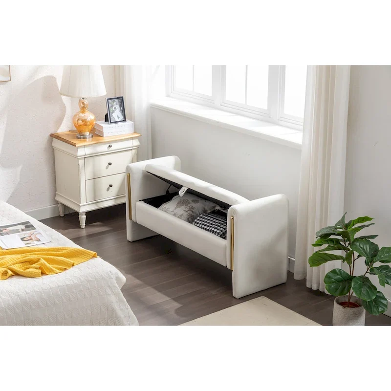 Velvet Storage Bench with Metal Trim