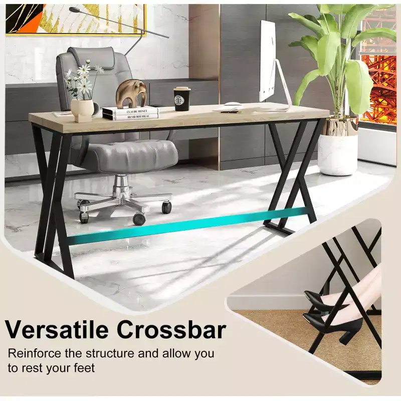 Costway 2PCS 59 Computer Desk Large Industrial Home Office Desk w/Heavy-duty Metal Frame