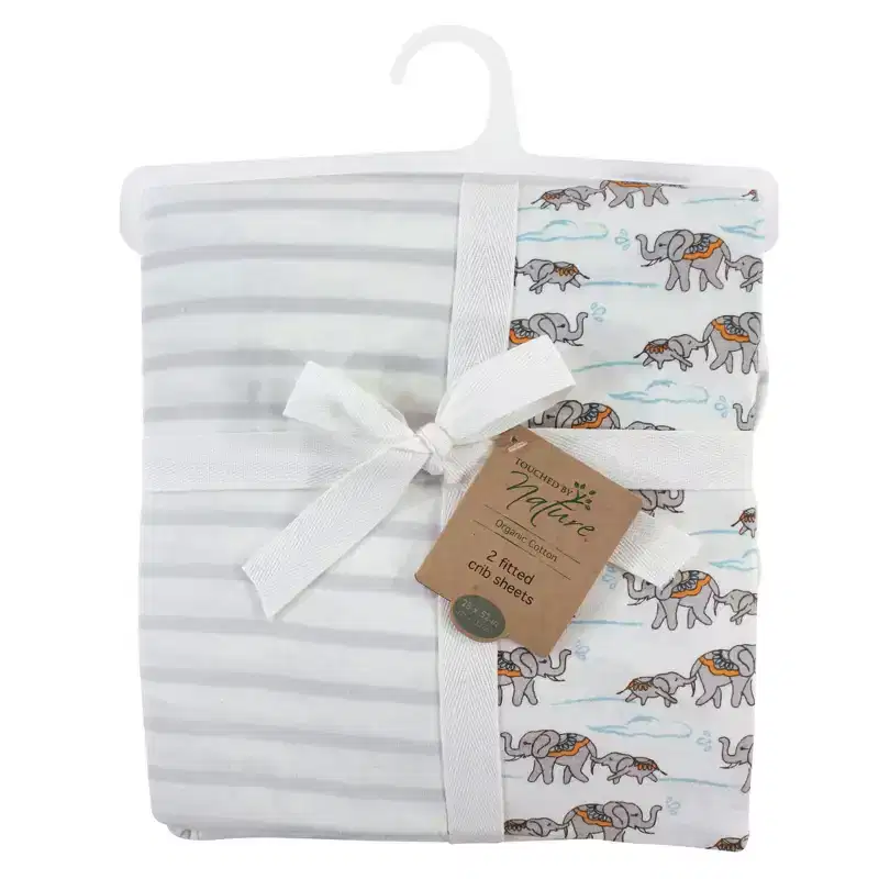 Touched by Nature Baby Organic Cotton Crib Sheet, Elephant, One Size