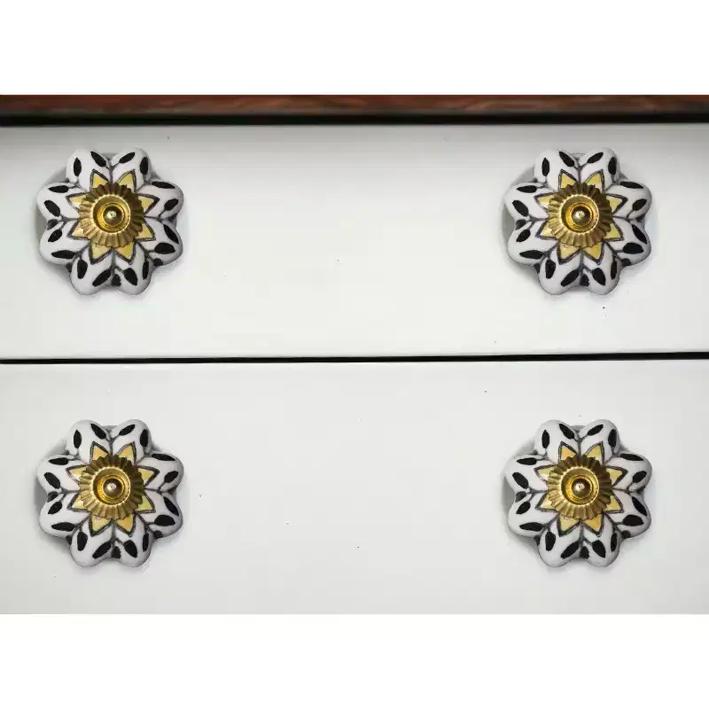 HomeRoots Set of Eight Black And Yellow Ceramic And Metal Drawer Pull Knobs