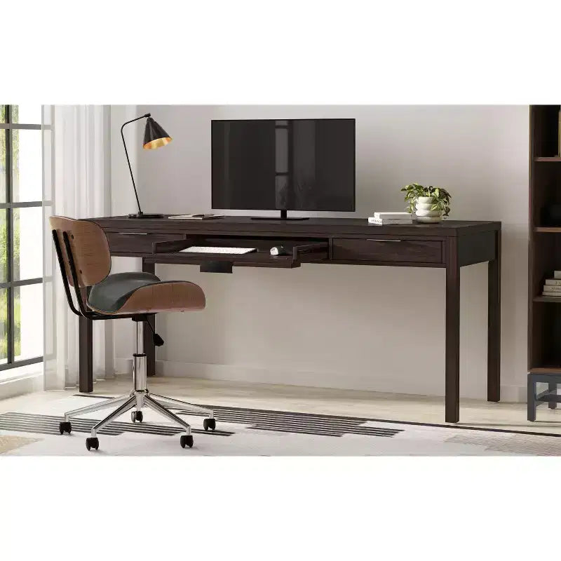 Fabian SOLID WOOD Contemporary Modern 72 inch Wide Wide Desk in Warm Walnut Brown