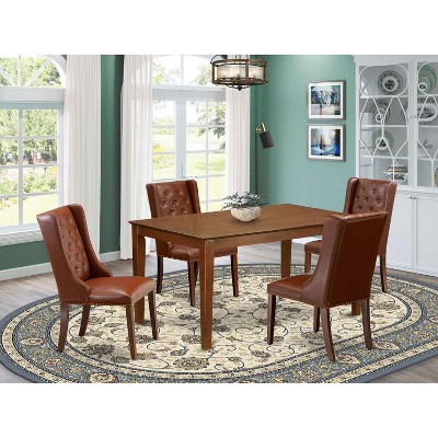 5-Piece Mahogany Finish Solid Wood Top Rectangular Button Tufted Dining Room Set (Seats-4)