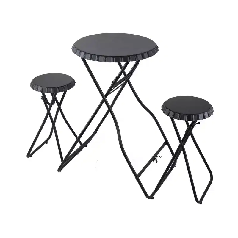 Black Stowable Side Table with Two Seats 57.5x23.6x39.8