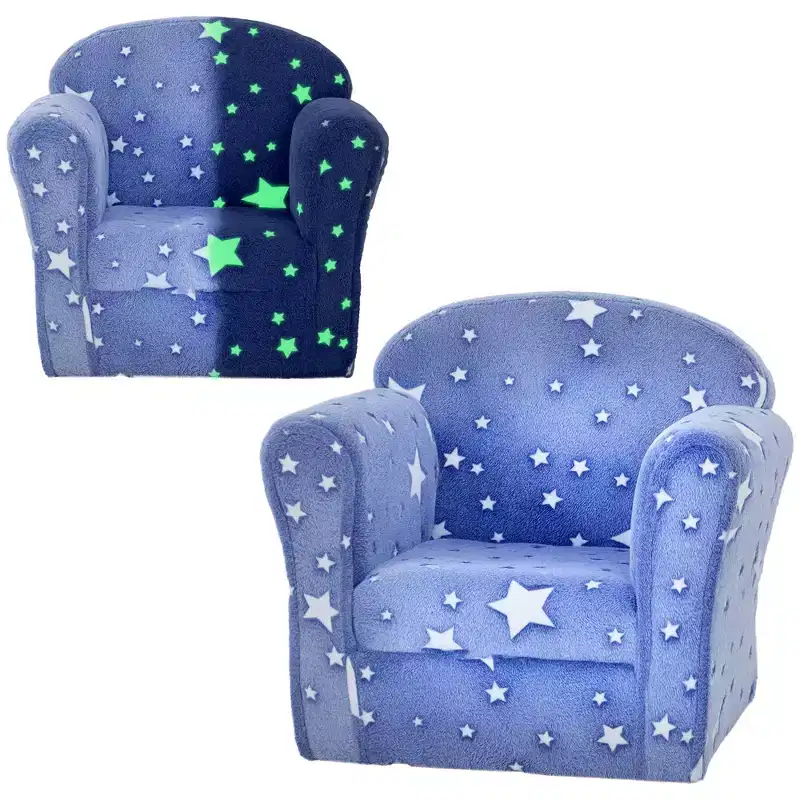 Qaba Kids Sofa Chair, Toddler Sofa w/ Glow in the Dark Star Design & Wooden Frame, Upholstered Baby Sofa for 18-36 Months