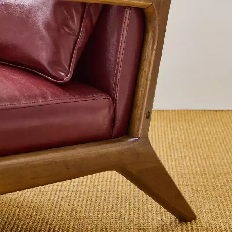 Mid-Century Modern Leatherette Arm Accent Chair Walnut Rubberwood Frame Burgundy - Glitzhome: Upholstered, 300lb Capacity