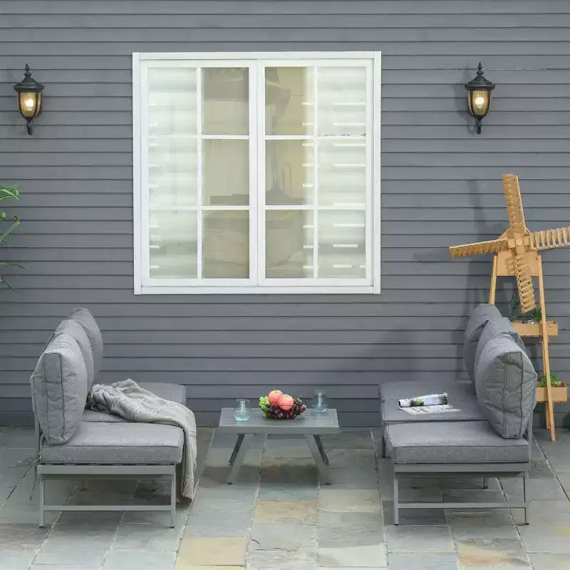 Outsunny 3-Piece Patio Couch Furniture Set with 2 Convertible Sofas, 1 Coffee Table, & Weather-Fighting Cushions, Gray