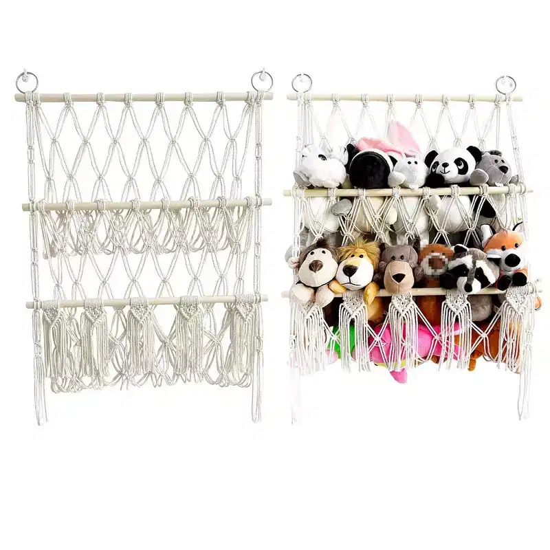 TROPOW Organizer per giocattoli di peluche, in rete boho macram, per bambini, sala giochi, camera da letto