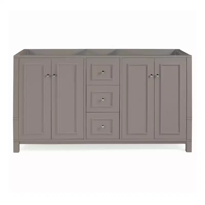 60 In. Double Sink Bathroom Vanity - Freestanding Cabinet Without Top, Gray