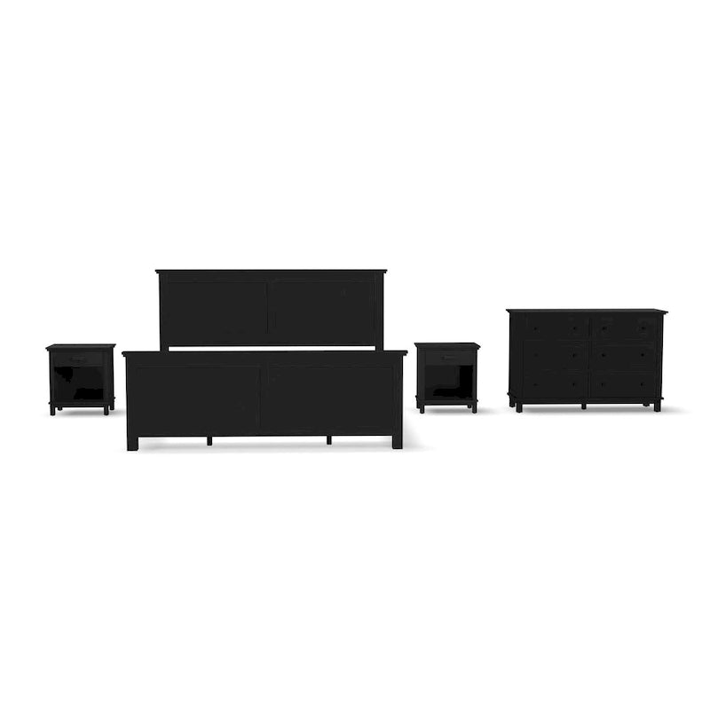 Homestyles 4-Piece Oak Park Black Wood King Bed, Two Nightstands and Dresser Set