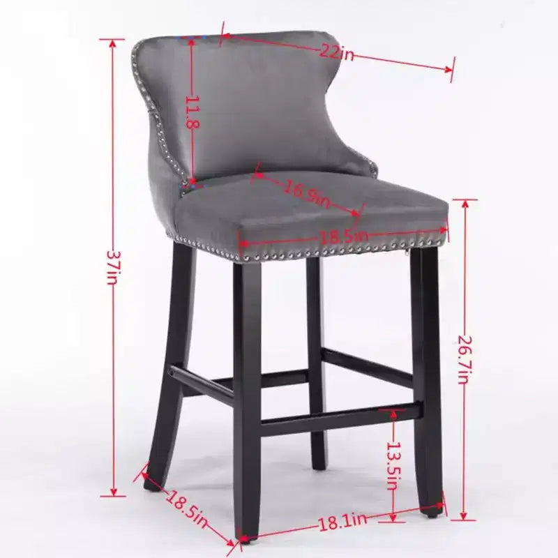 Modern Velvet Wing-Back Counter Stools Set of 2 - Upholstered Bar Chairs for Kitchen, Cafe