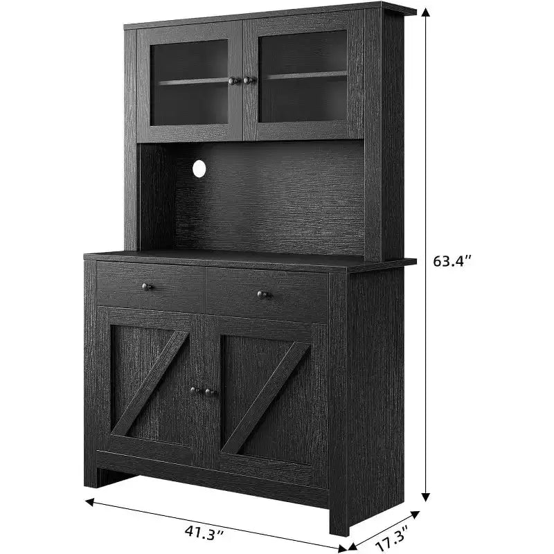 Microwave Cabinet, Particleboard Material, Black Wood Grain, for Kitchen Storage
